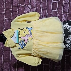 Disney 🎁 Winnie the Pooh 3 pc set Yellow Dress, Hair Bow & Diaper Cover NWT